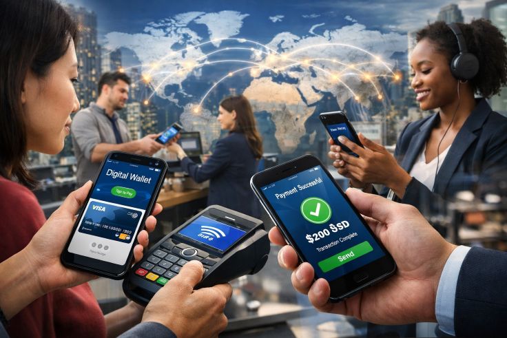 consumers using digital wallets on smartphones